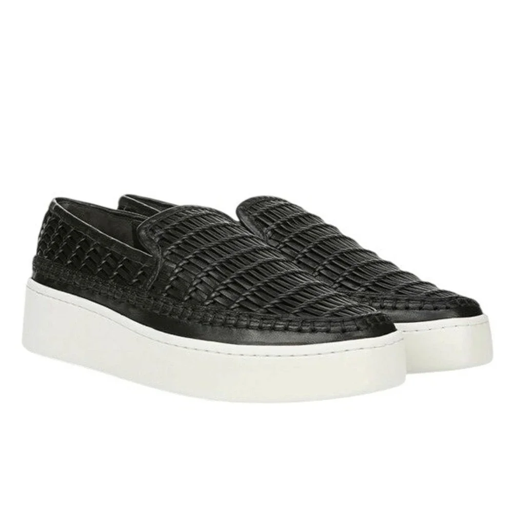 VINCE Stafford Platform Black Woven Leather Slip On Sneakers Womens Size 10 / 40